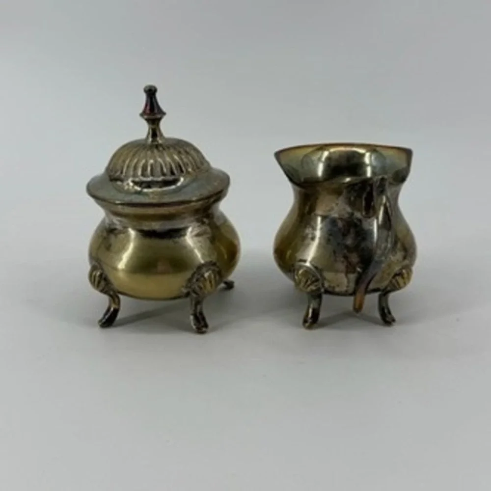 Vintage EPNS Silver Plated Footed Creamer and Lidded Sugar Bowl Set Tarnished